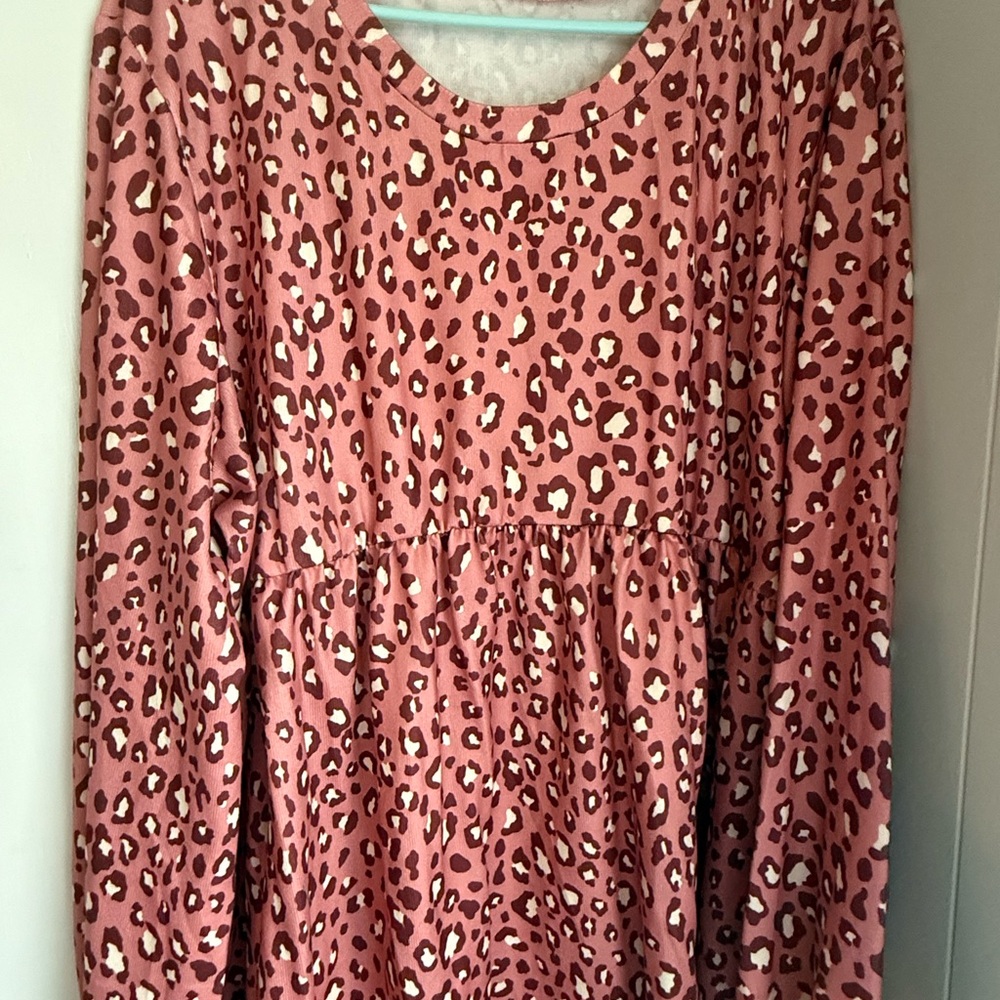 Pink Leopard Print Long Sleeve Top